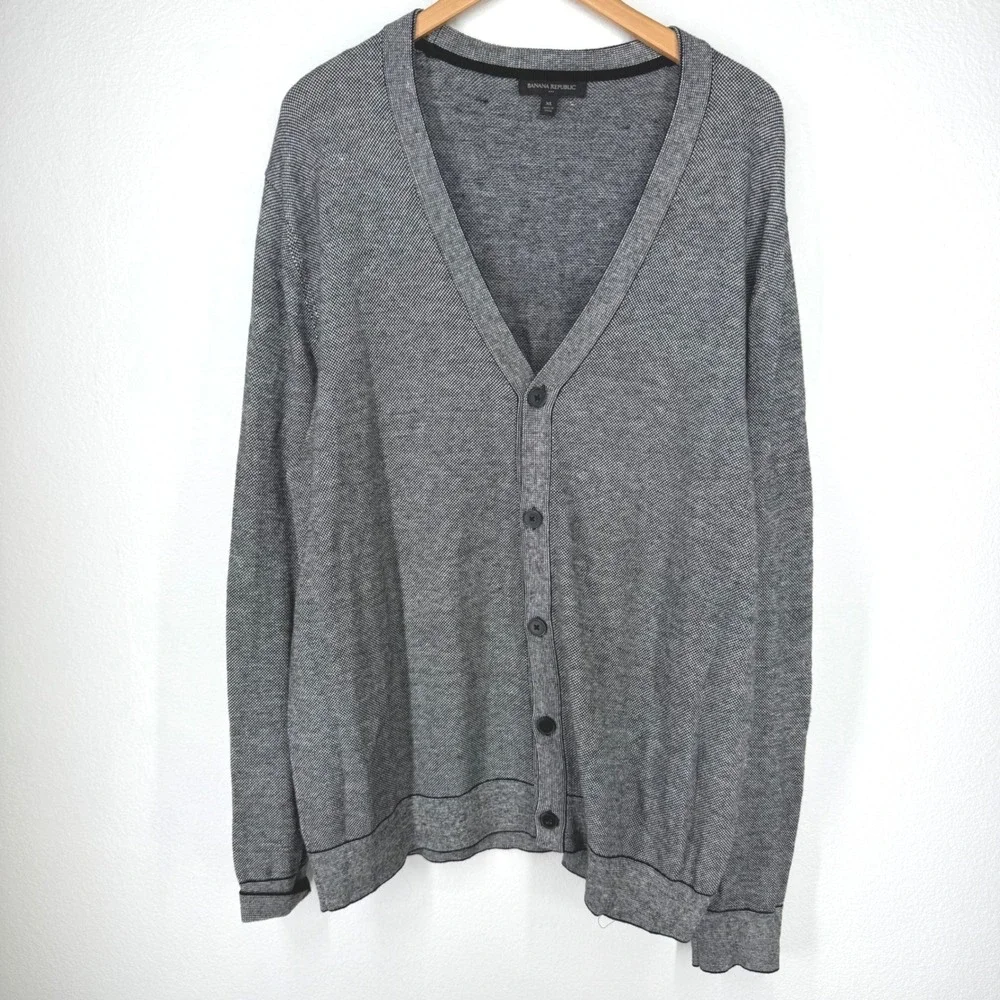 Banana Republic Mens‎ Herringbone Knit Button Front Cardigan Sweater XL Grandpa